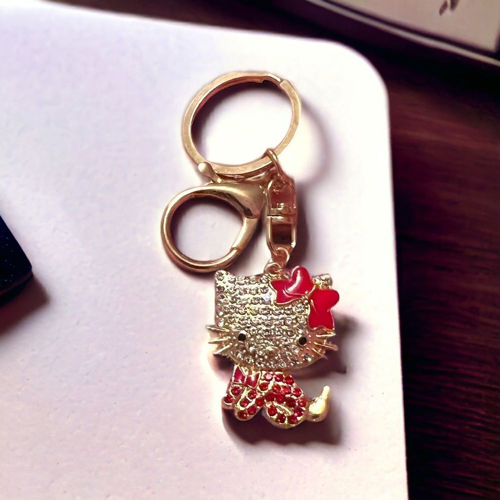 Hello Kitty Red Gold Rhinestone Keychain NWT